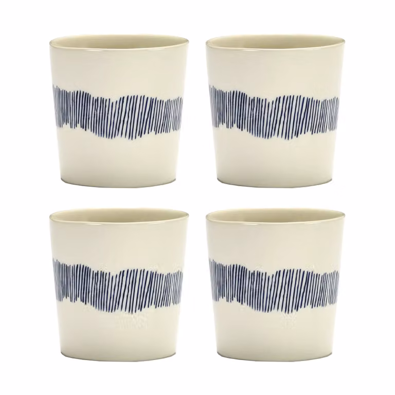 Serax Ottolenghi Feast koffiekop 4-pack White stripes-blue 25 cl