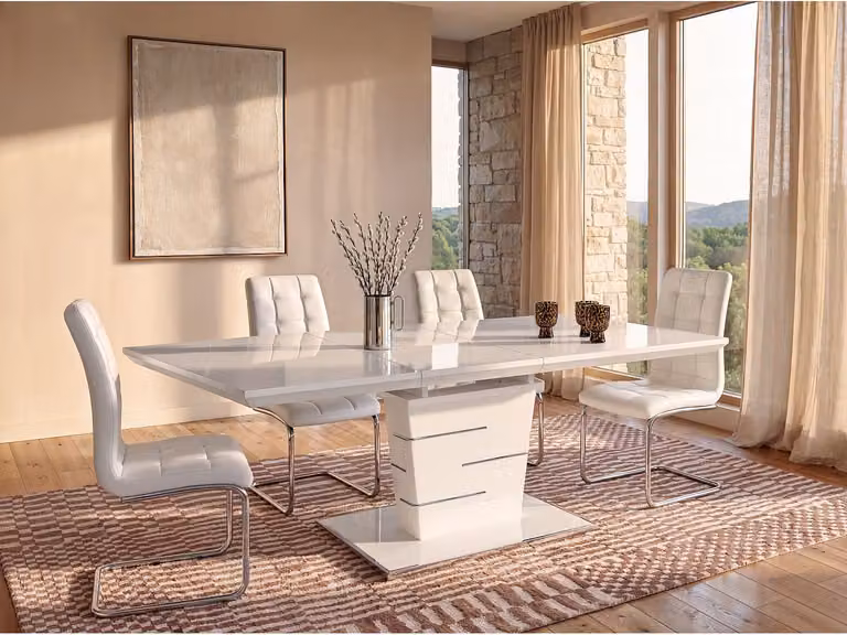 Vente-unique Uitschuifbare eettafel AMELLE - Wit - 8+ zitplaatsen - MDF en Metaal - B/D/H: 160 x 90 x 76 cm