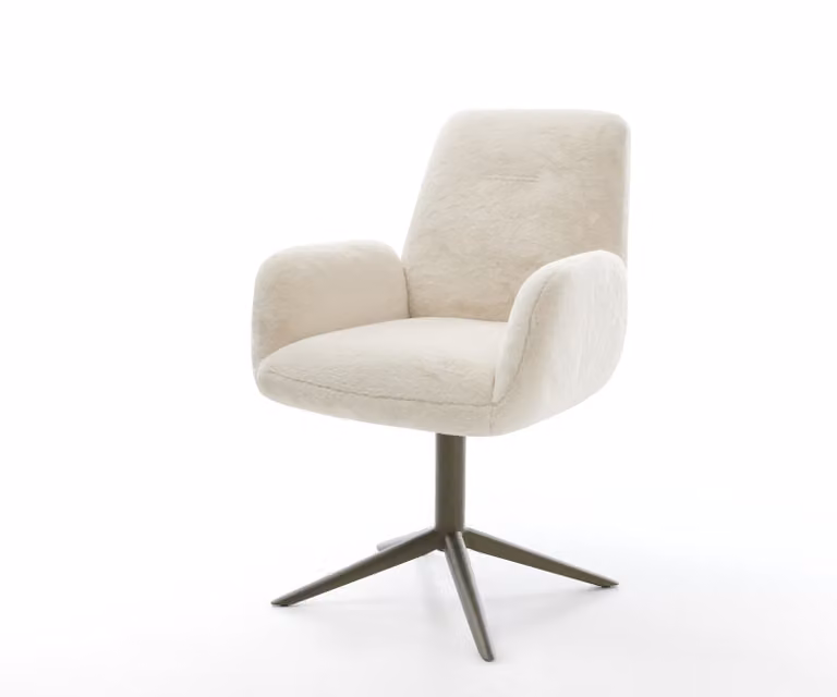 DELIFE Zoa-Flex Draaistoel met Velvet bekleding, Crème-wit en Zilver, 360 graden draaibaar met armleuningen