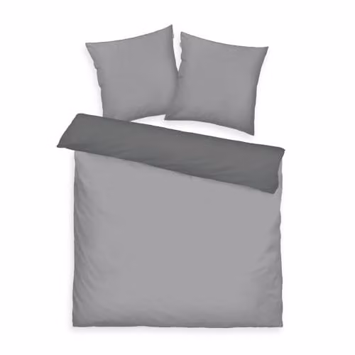 Herding Beddengoed Set Grijs Mako Satijn met Kussensloop en Dekbedovertrek, Reversibel, B/D/H: 200 x 220 cm + 2 x 80 x 80 cm