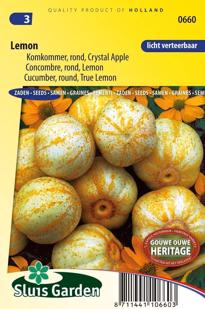 Sluis Garden Komkommer Lemon zaden voor de lente en zomer