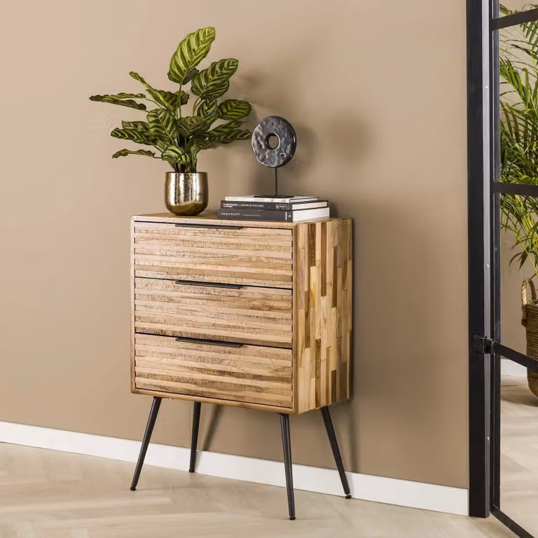 WoonStijl Ladekast 3L Teca Strip Bruin Grijs