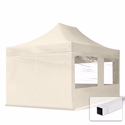 TOOLPORT Easy Up Partytent met 4 zijwanden en panoramavensters, Crème, 3 x 4,5 m