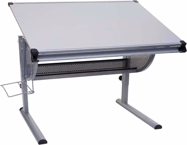 In hoogte verstelbaar kinderbureau met kantelbaar blad, grijs, B: 118 cm, H: 68 cm