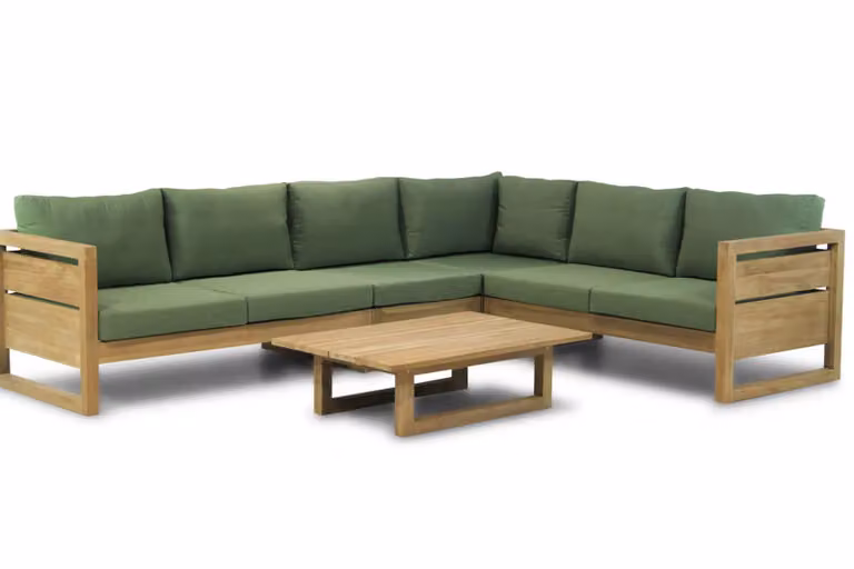 Garden Collections Richmond/Manchester Moderne Hoek Loungeset van Teak met Groene Kussens, 120 cm
