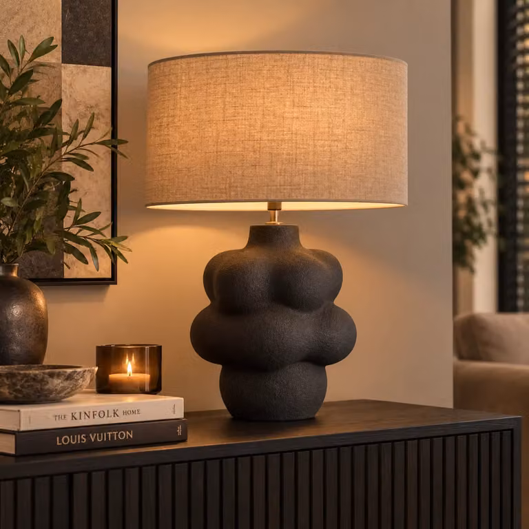 Light en Living Lampvoet CARILO Zwart Keramiek B/D/H: 33 x 33 x 50 cm