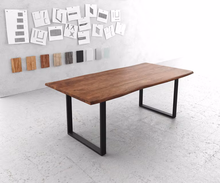 DELIFE Eettafel Edge Live-Edge Acacia en Metaal, Bruin/Zwart, B/D/H: 200 x 100 x 75,5 cm