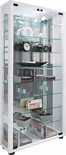VCM Lumo Maxi Vitrinekast met Spiegel en Glazen Deuren, Wit, B/D/H: 59 x 18 x 115 cm