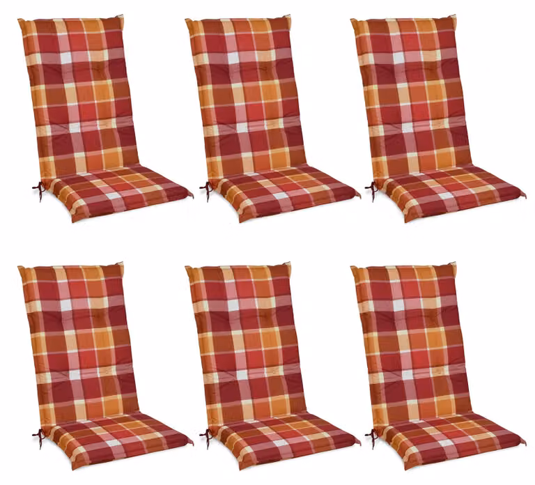 Beautissu 6-delige set rugleuningkussens met rode ruit en strikbanden, Breedte: 120 cm, Hoogte: 50 cm