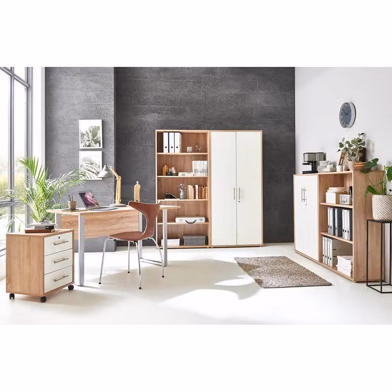 home24 Bureauset XI 6-delig in bruin Sonoma eikenlook en wit