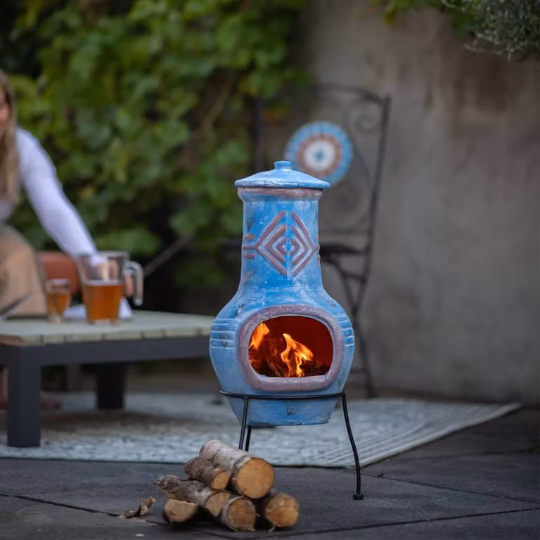 Outtrade Chiminea Colima RedFire, klei, zeeblauw/rood, model 86031