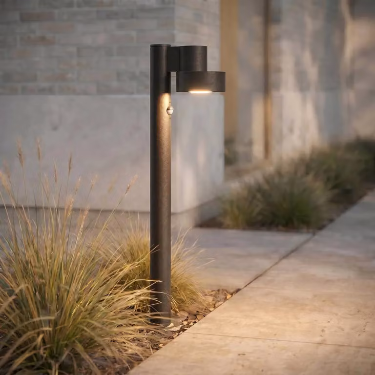 Lucande Elune LED tuinpadverlichting, zwart, aluminium en glas, met bewegingssensor en schemersensor, IP44, Hoogte: 77 cm
