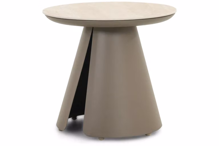 Santika Furniture Cayora lounge tuintafel, beige, ronde keramische tafel met aluminium onderstel, Diameter: 50 cm
