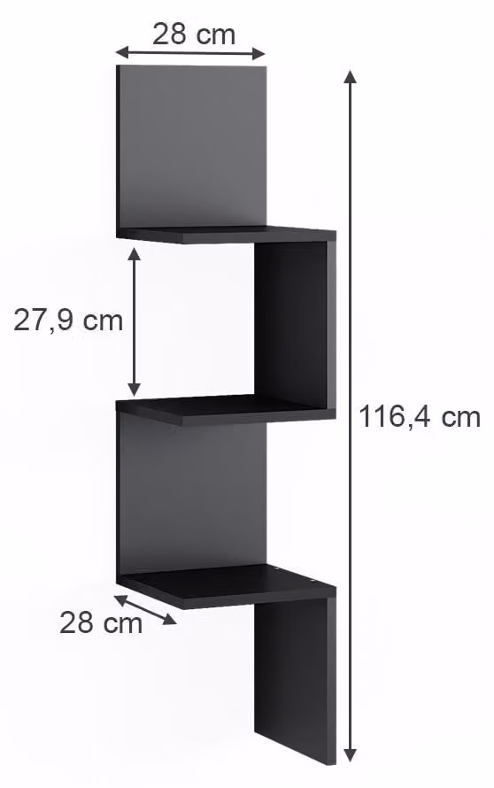 Vicco Paolo Hoekplank Zwart, Wandmontage, 28 x 116,4 cm