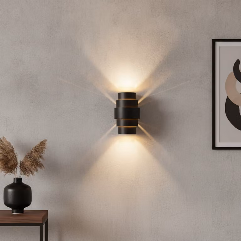 Artdelight Design Wandlamp Rolls zwart met gouden binnenkant Hoogte: 22 cm