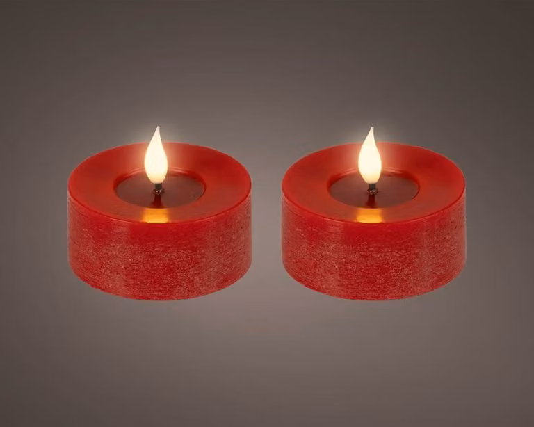 Lumineo Led theelicht met 3D vlam in het rood