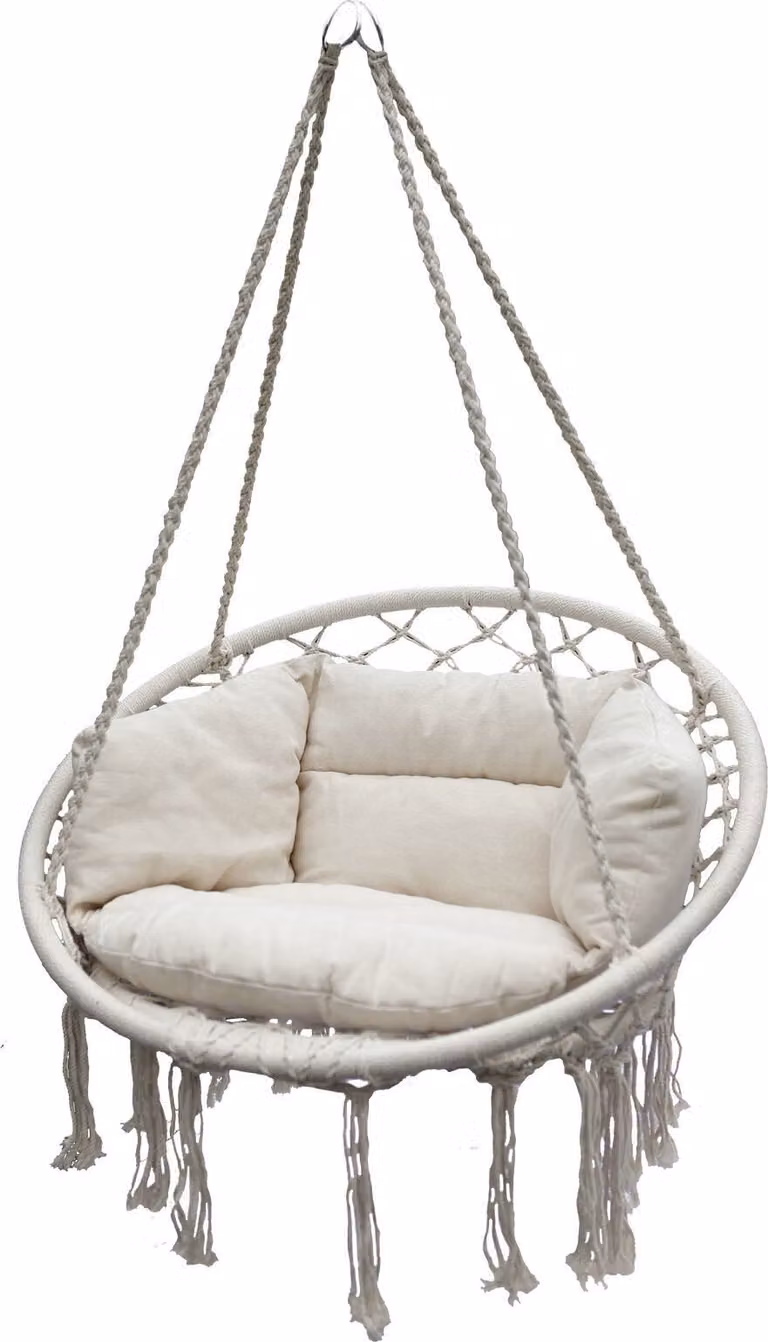 Spetebo Relax hangstoel met kussen, naturel, geschikt voor binnen en buiten, 80 x 60 cm