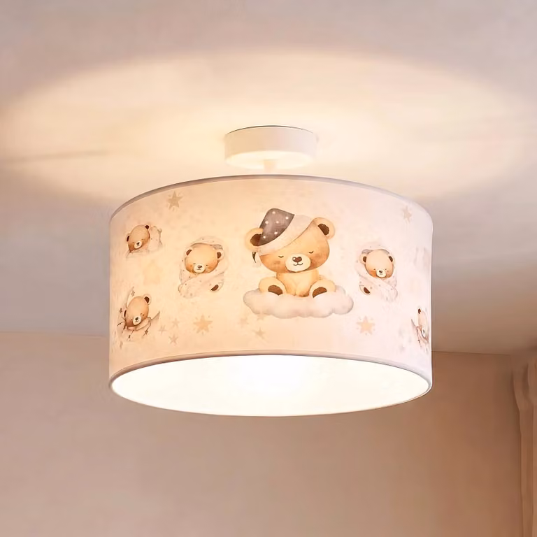 Duolla Kids Print plafondlamp, beige/multicolor, Ø 35 cm
