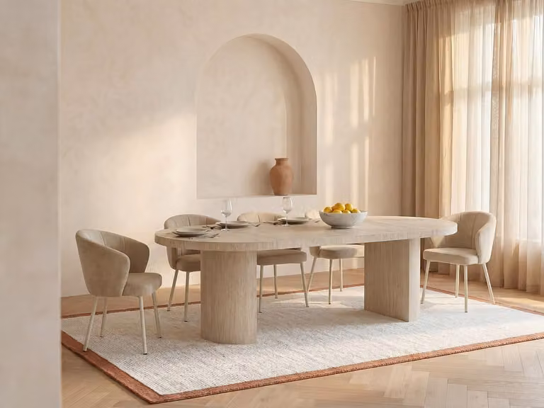 SIDRINA Uitschuifbare eettafel voor 4 tot 12 personen, Beige natuursteeneffect, MDF, B: 120 cm, D: 100 cm, H: 76 cm