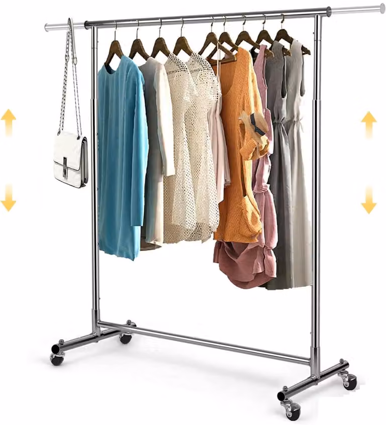 Verstelbaar en uitbreidbaar kledingrek in zilver voor in de slaapkamer, breedte: 90-132 cm