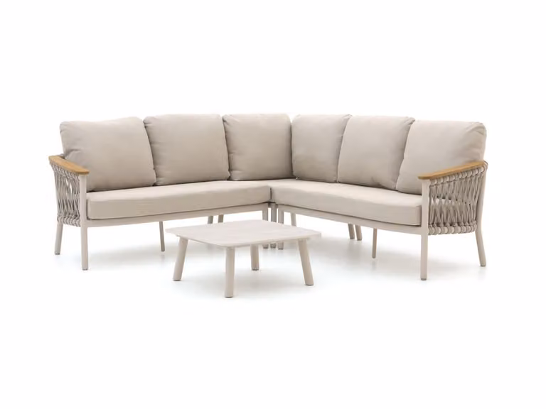 Bellagio Hoek loungeset voor 5 personen in beige sand met kussens