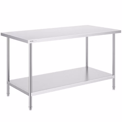 VEVOR RVS Werktafel met 3 verstelbare hoogtes, Zilver, B/D/H: 152,4 x 76,2 x 86,4 cm