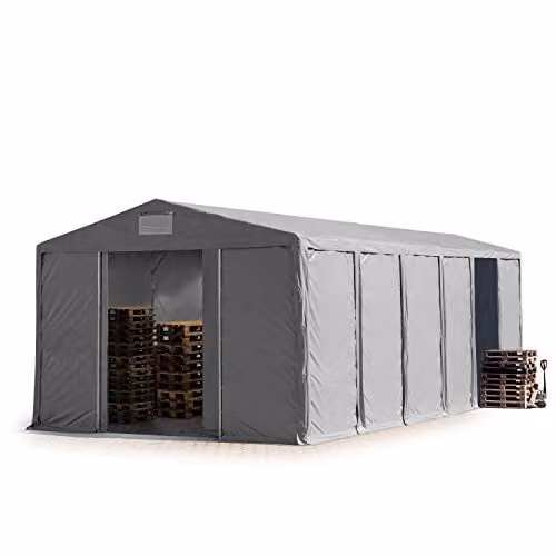 TOOLPORT Opslagtent 8x12 m Industrietent in Grijs PVC met 4m Zijwandhoogte en Schuifdeur