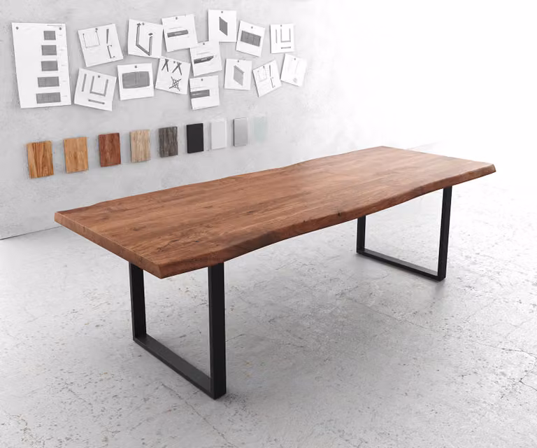 DELIFE Eettafel Edge Live-Edge Acacia en Metaal, Bruin/Zwart, B: 260 cm, D: 100 cm, H: 77,5 cm