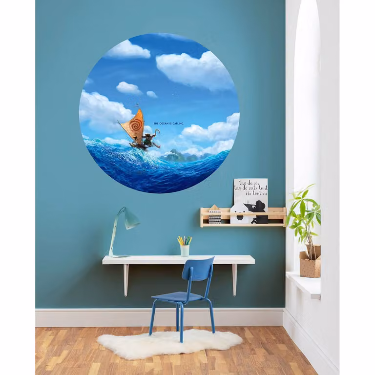 home24 Fotobehang Moana Ocean is calling, ronde wanddecoratie, meerdere kleuren, Diameter: 125 cm