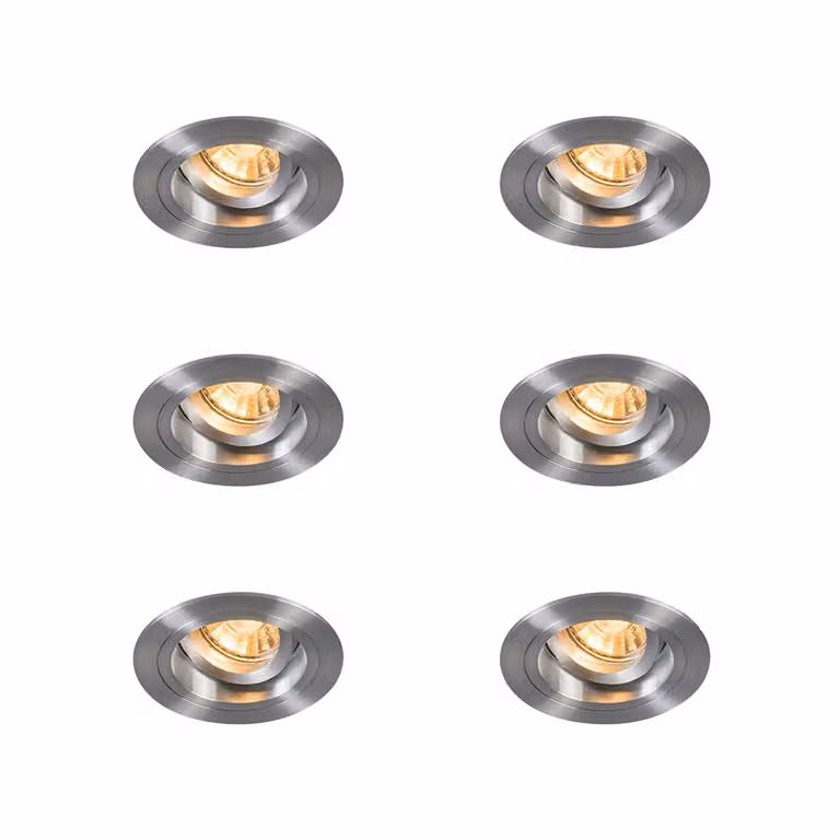 Qazqa Set van 6 ronde inbouwspots van aluminium in zilver, draai- en kantelbaar