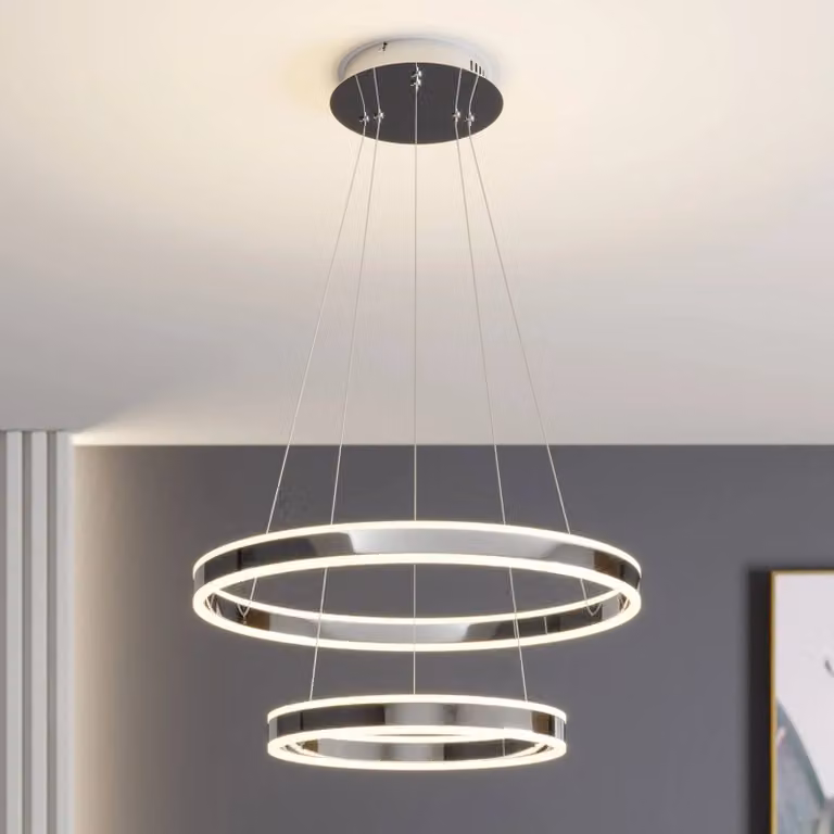 Lucande Lyani 2 Hanglamp Modern Chroom/Wit Metaal Ø60 cm Dimbaar