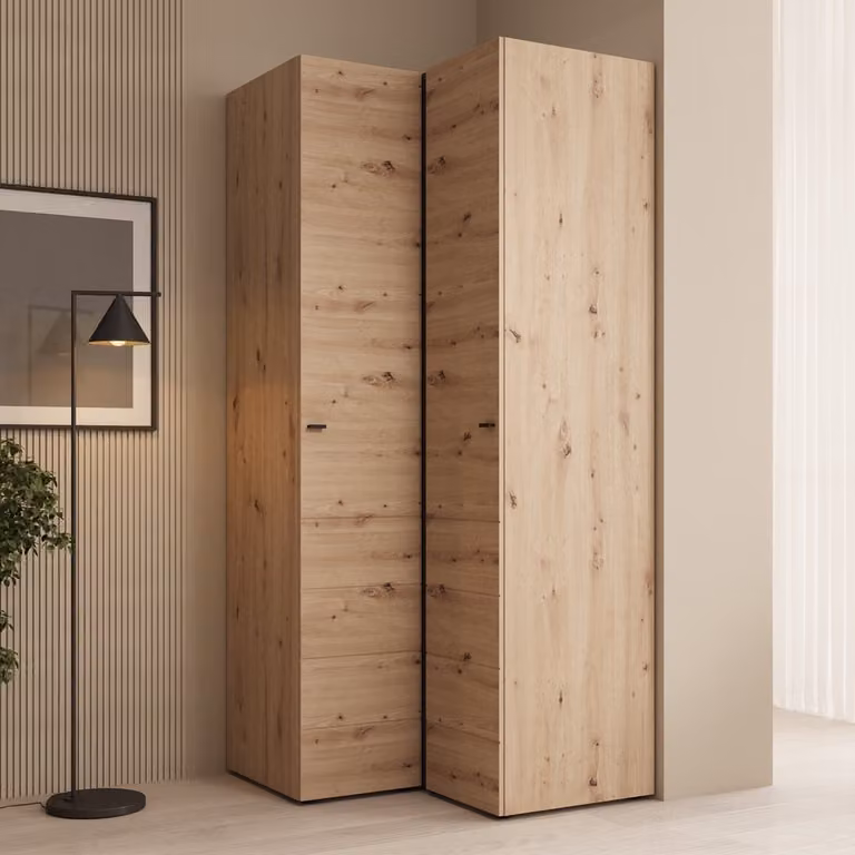 Meubella Nouran Hoekkledingkast - Eikenpatroon - B/D/H: 95 x 90 x 208 cm