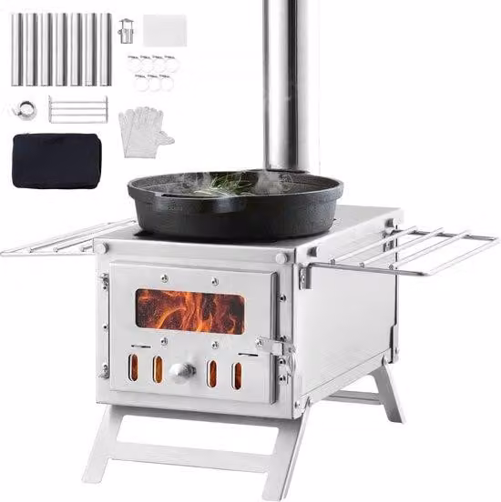 Firebox Terraskachel op hout - RVS - Vrijstaande chiminea inclusief schoorsteen en handschoenen