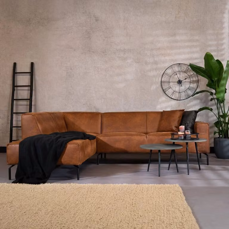 Industriële hoekbank Kansas eco-leer cognac links