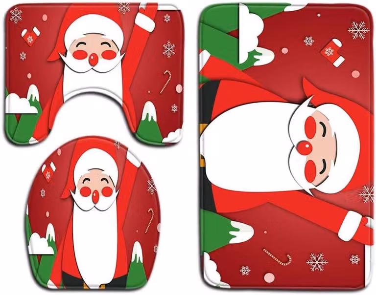 3-delige badkamermatset met kerstthema, multicolor, 45 x 75 cm