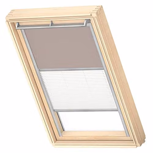 VELUX Verduisterend Rolgordijn Plissé, Light Taupe met Grijze Geleiders, U08