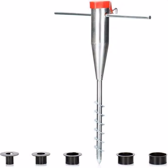Zilverkleurige stalen parasolhouder voor in de grond met droge mortelopening en paaldiameter 25-60 mm