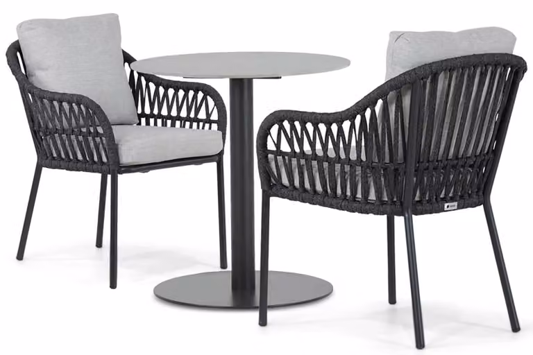 Coco Puerto/Como 3-delige eetset voor de tuin met ronde tafel en 2 stoelen, grijs, diameter: 70 cm