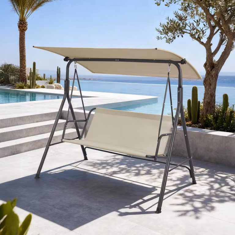 en.casa Hollywoodschommel Satten, 3-zits met zonnedak, grijs/beige, B/D/H: 173 x 119 x 153 cm