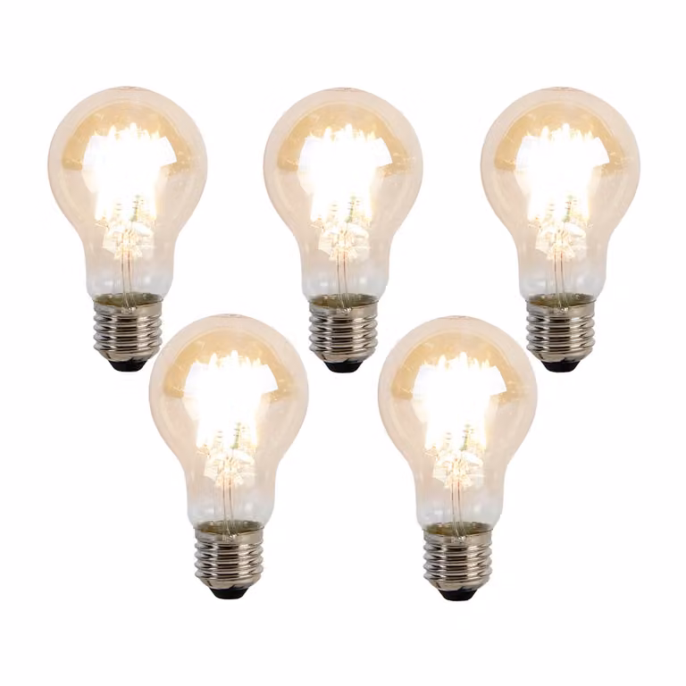 Set van 5 LUEDD LED filament lampen A60 E27 dimbaar, Gold/Brass, 8W, 806 lm