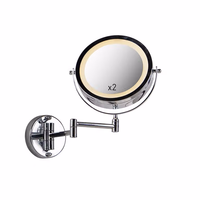 Qazqa Design wandspiegel rond zilver met dimbare LED en touch-switch IP44