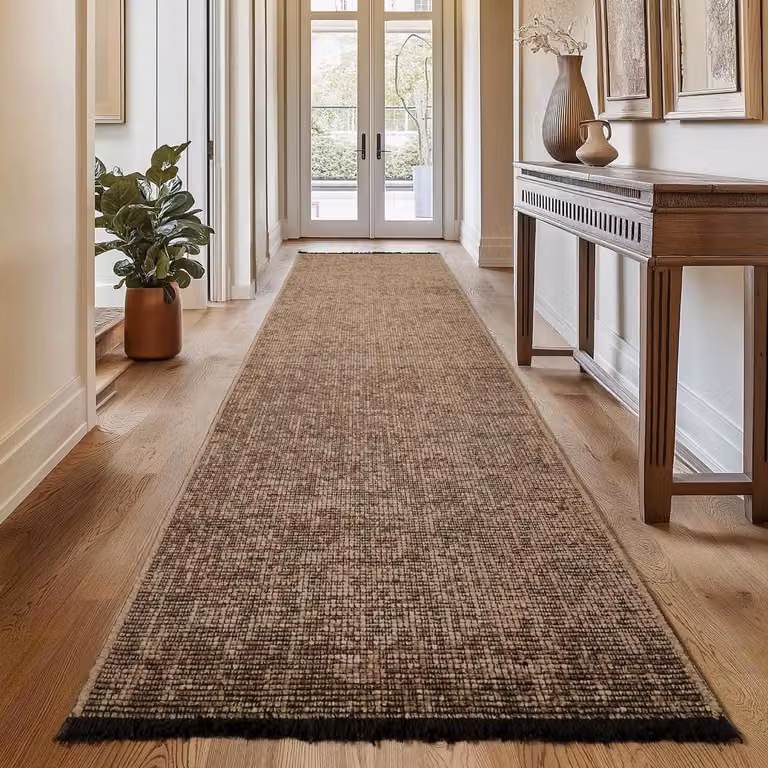 Bruin Runner vloerkleed met korte pool voor woonkamer, keuken of gang, B/D: 80 x 250 cm