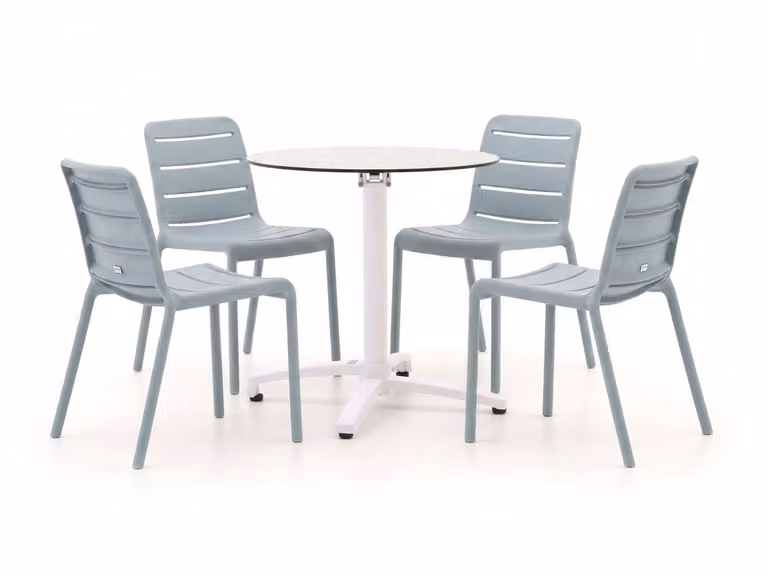 Forza Furniture Diningset Forza voor 4 personen, ronde tuinset van kunststof in blauw of grijs
