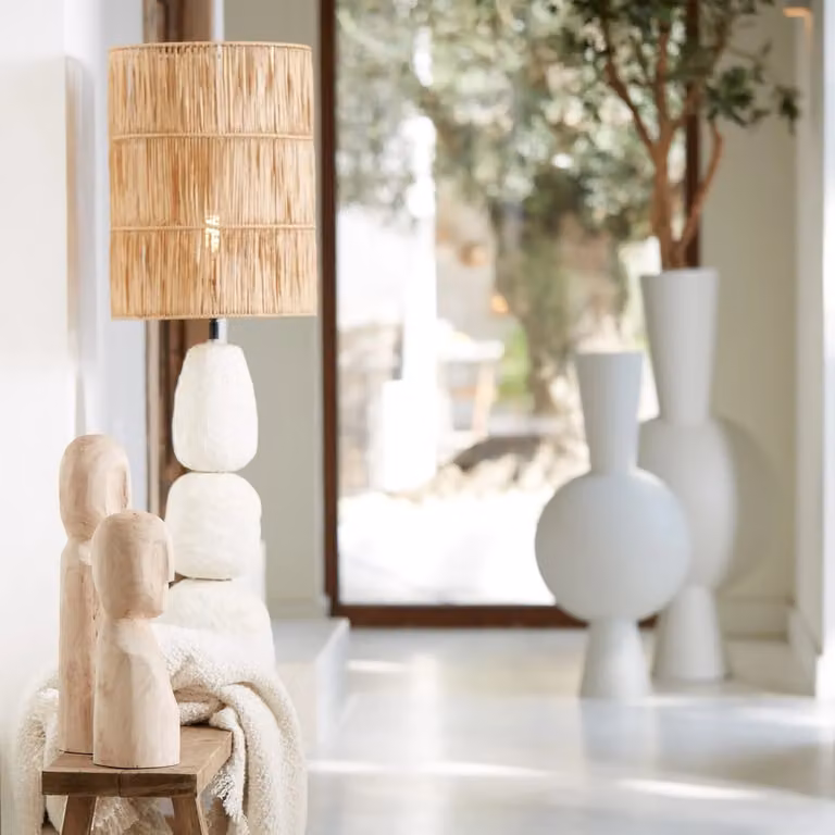 Light en Living Kap Cilinder Lanzano Raffia Naturel Beige/Bruin B: 30 cm, D: 30 cm, H: 40 cm