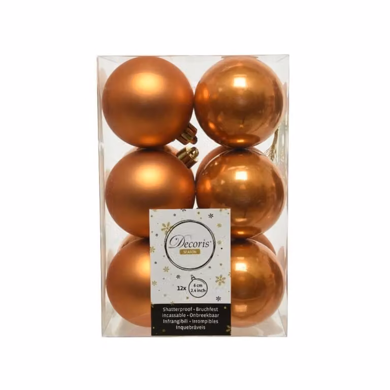 Decoris 12 onbreekbare kerstballen amber diameter 6 cm