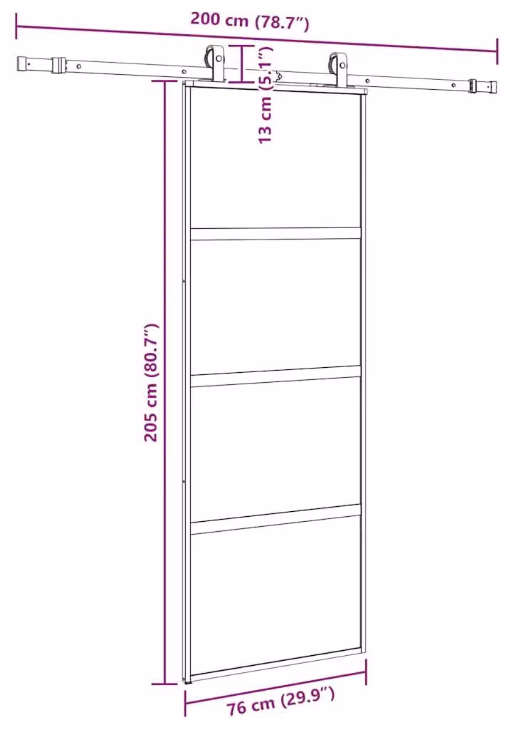 vidaXL Schuifdeur met beslag, zwart, 76 x 205 cm, veiligheidsglas