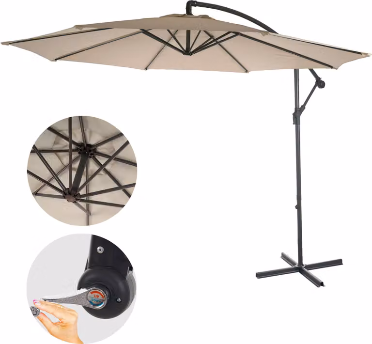 Mendler Ampelscherm Acerra, kantelbaar zonnescherm, diameter: 3 meter, zandbeige