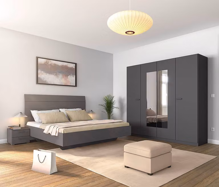 home24 Slaapkamerset met bed in grijs, B/D/H: 180 x 226 cm
