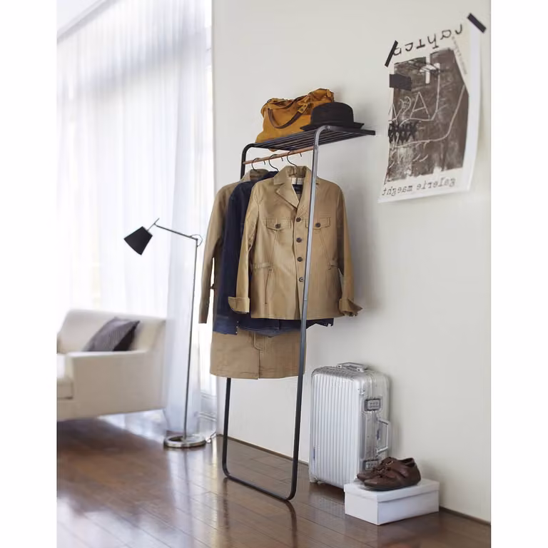 home24 Staande kapstok met kledingrail, zwart, B: 60 cm, H: 160 cm, D: 46 cm