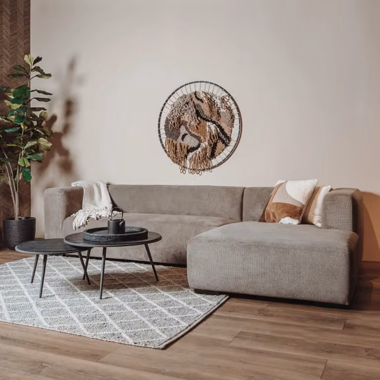 Tower Living Enjoy 431 Bankstel met chaise longue rechts - Beige Grijs